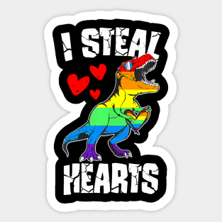 Dinosaur T Rex Lgbt Gay Pride Flag I Steal Hearts Men Boys Sticker